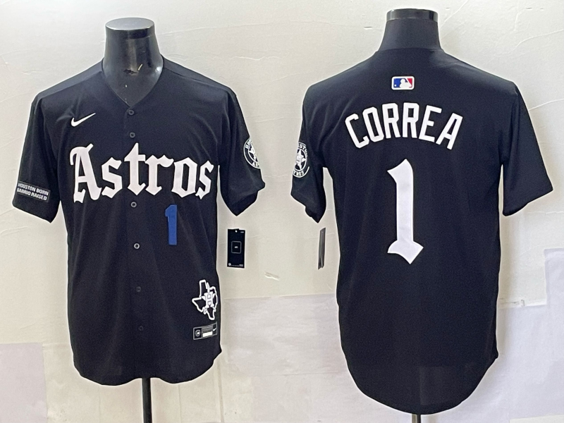Men 2025 Houston Astros #1 Correa black  Game Nike MLB Jersey style 0034